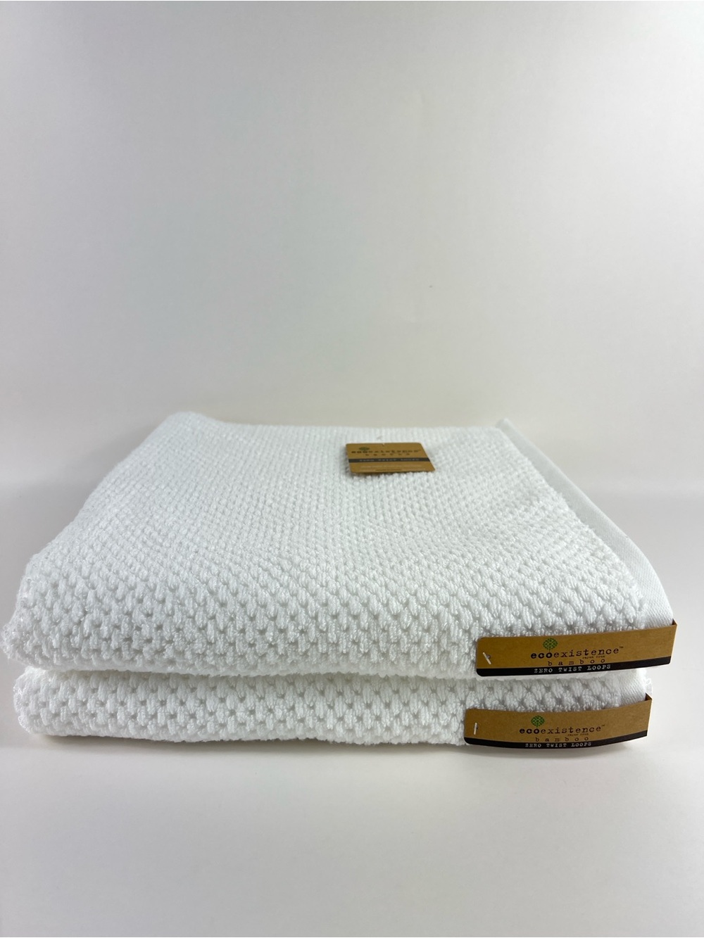 Ecoexistence Bath Towels White Textured Soft Cotton Zero Twist Loop 2 Pc NEW